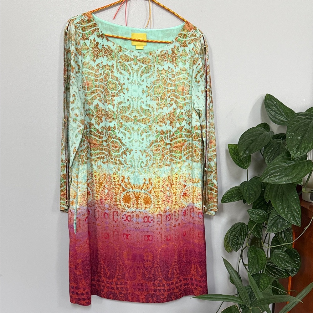 Maeve Turquoise and Pink Long Sleeve Dress